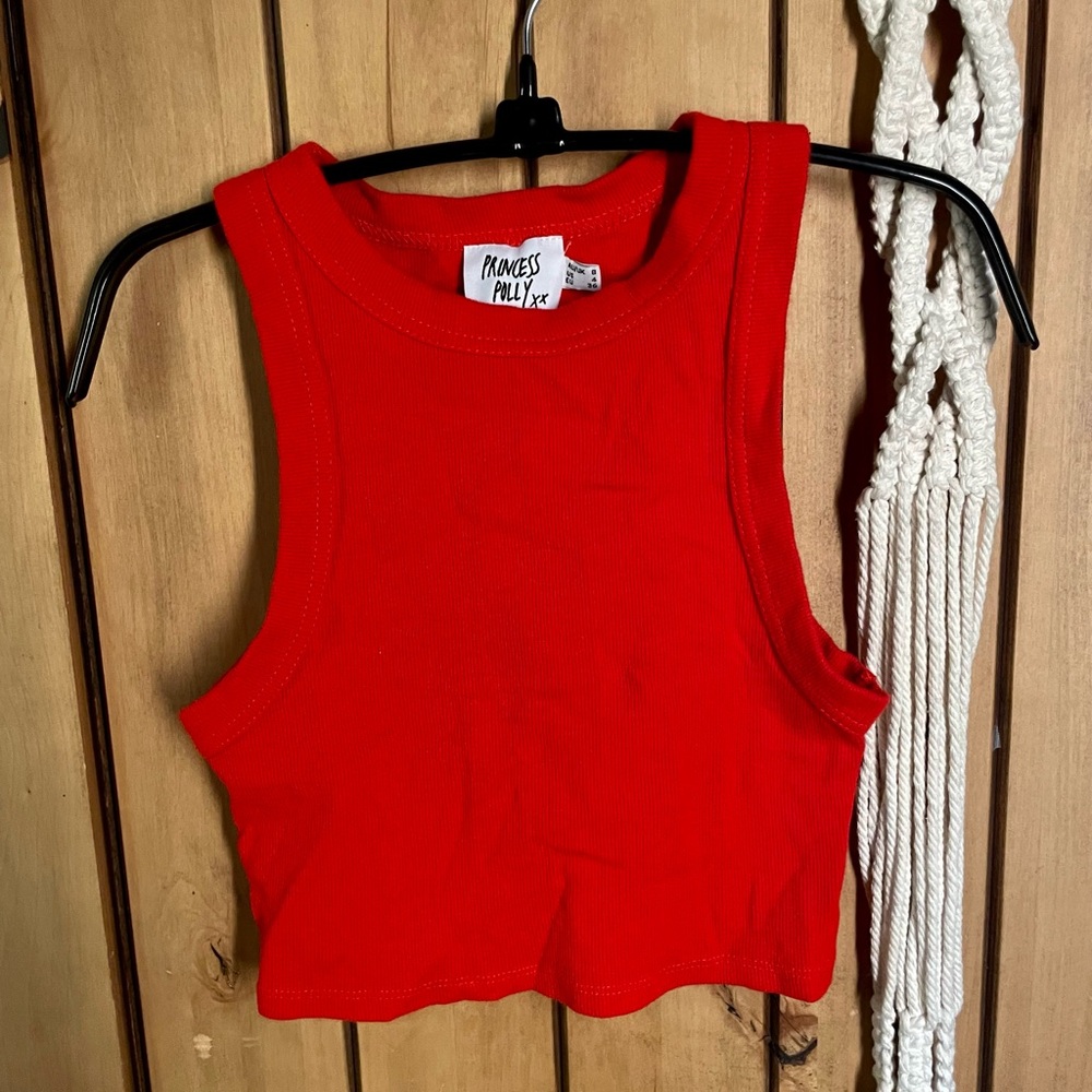 Princess Polly Red Scoop Neck Cropped Tank